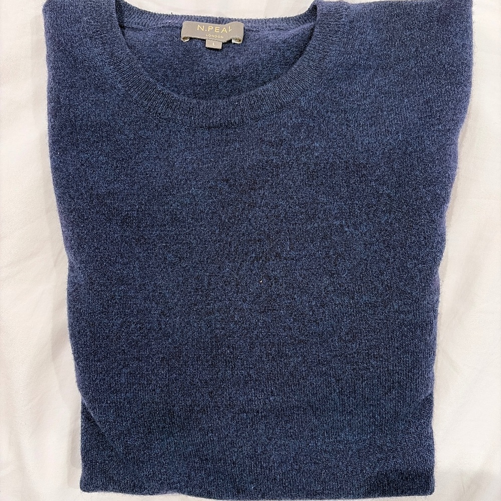 N.Peal Men’s OXFORD ROUND NECK CASHMERE SWEATER
